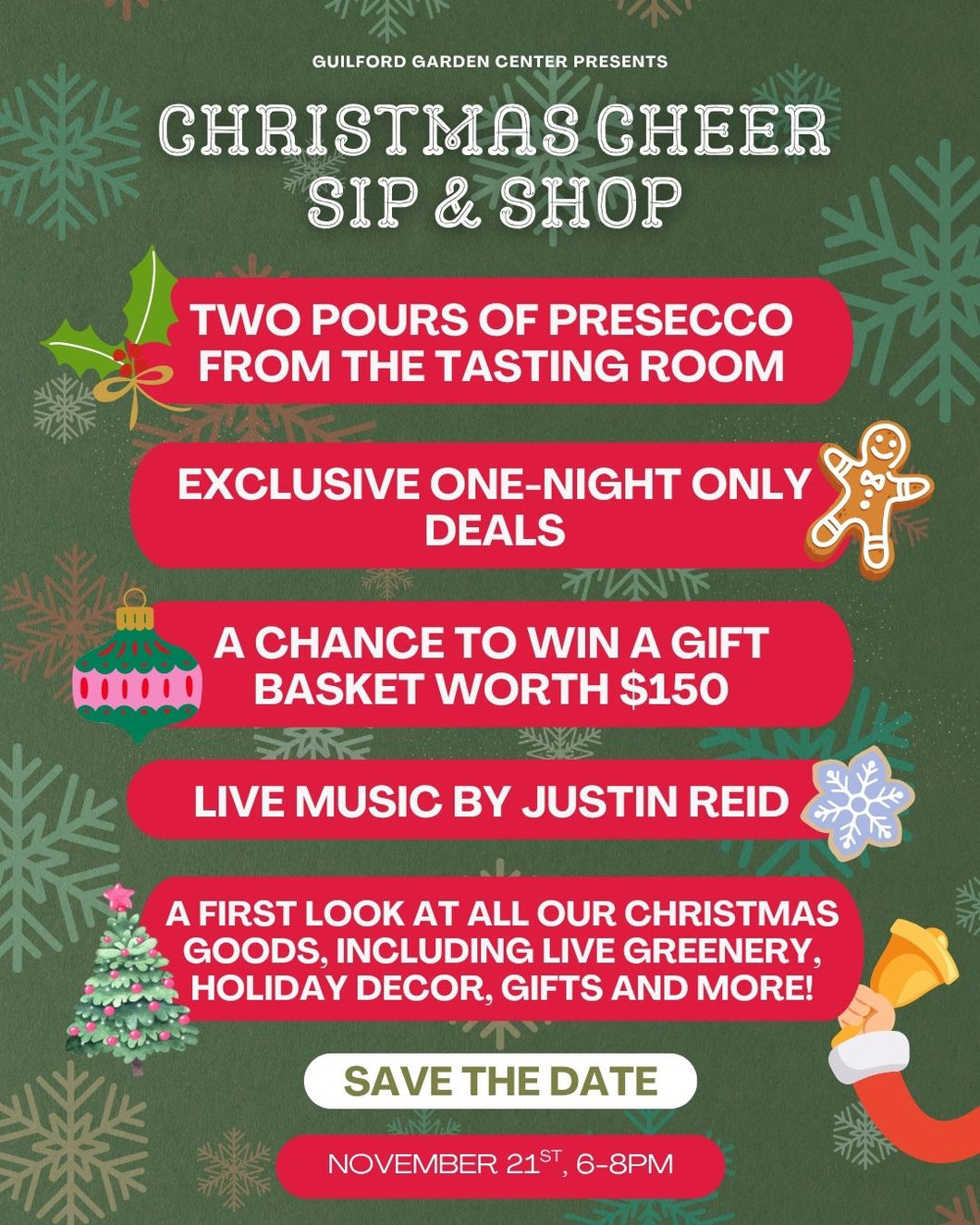 November 21 at 6pm - Sip & Shop - Christmas Open House Preview -