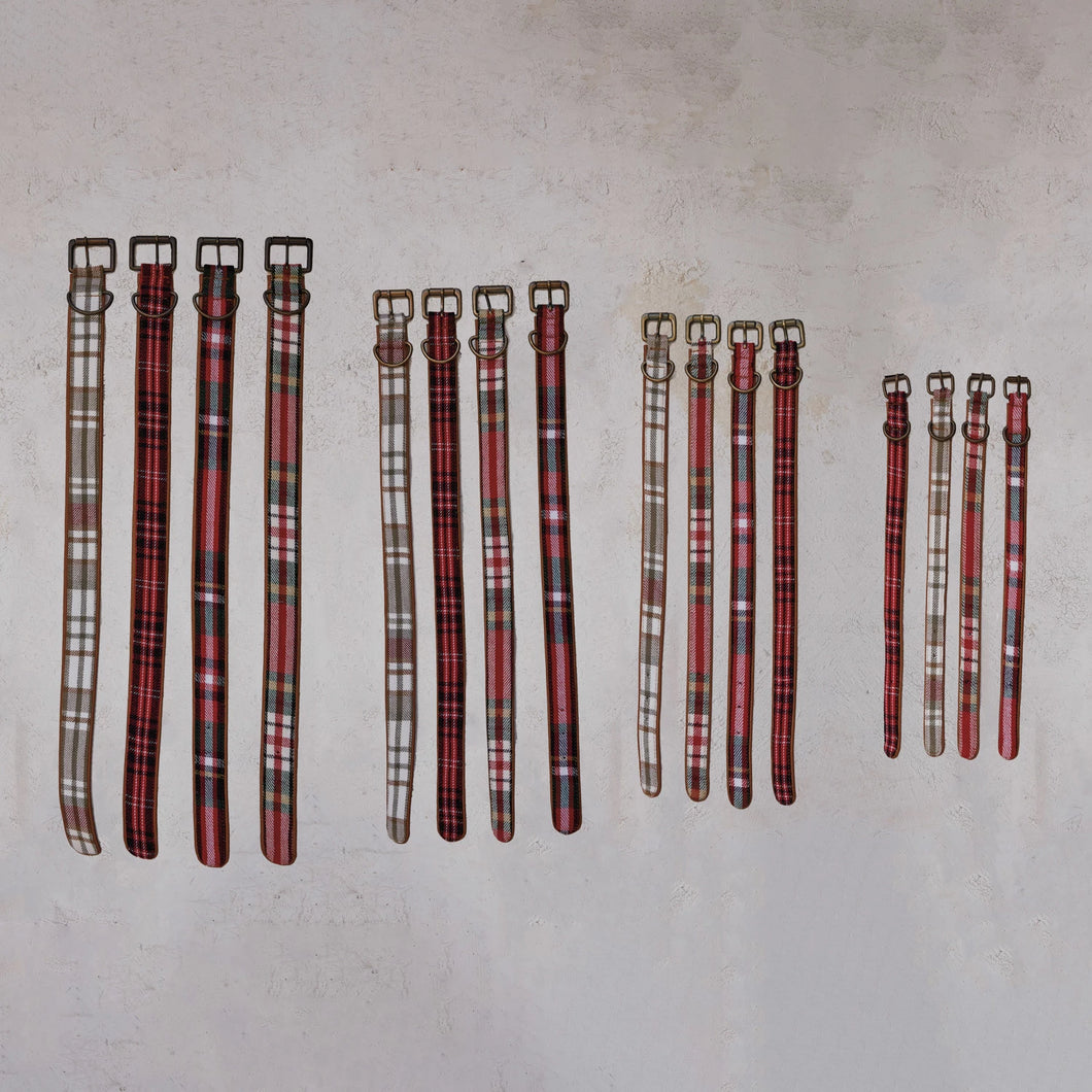 XMAS Cotton & Leather Dog Collar w/ Metal Buckle-XS